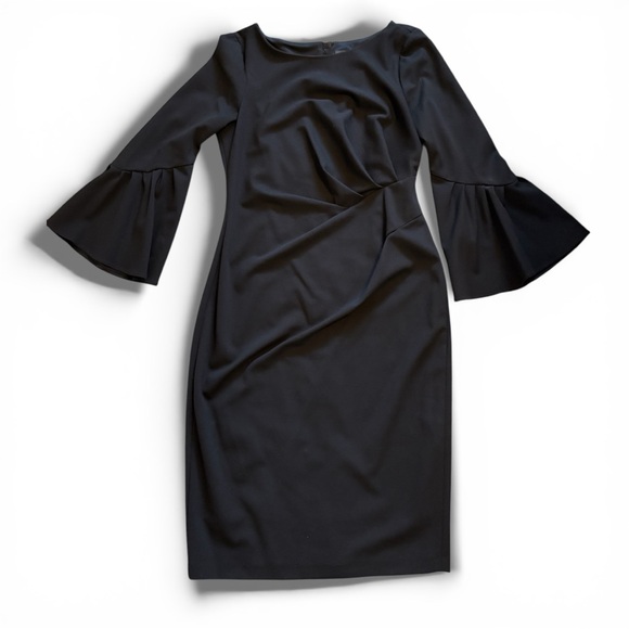 Adrianna Papell Black Bell Sleeve Sheath Dress | Size 10 Regular - Picture 5 of 16